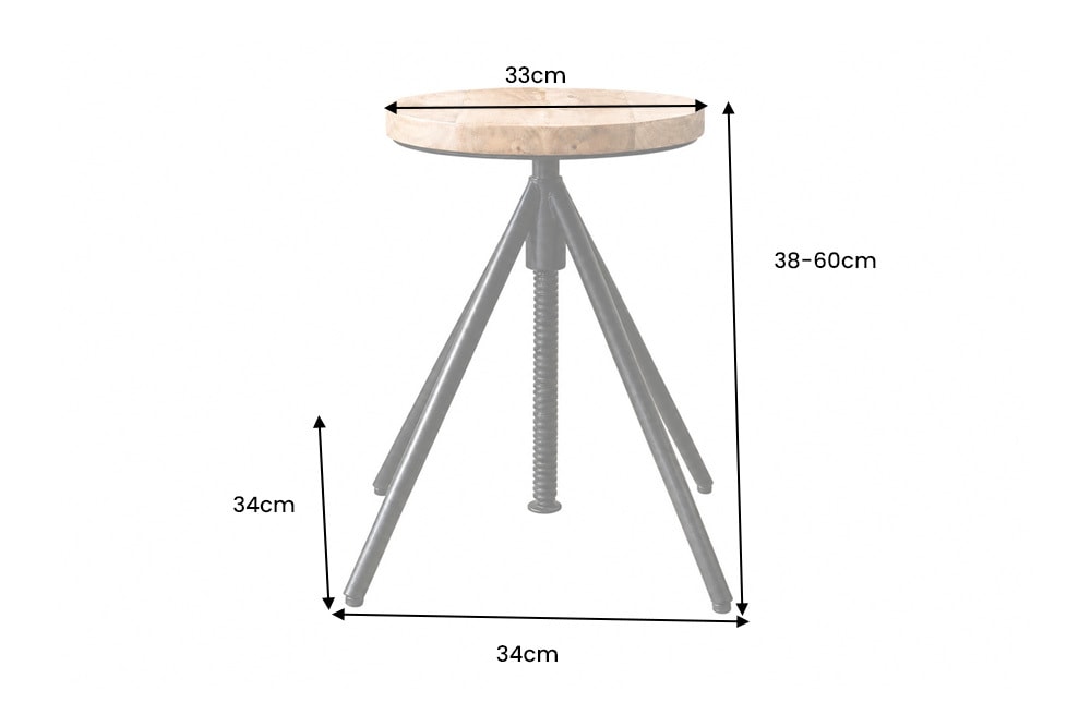 Höhenverstellbarer Hocker FACTORY 60cm natur Mangoholz Metall Sitzhocker