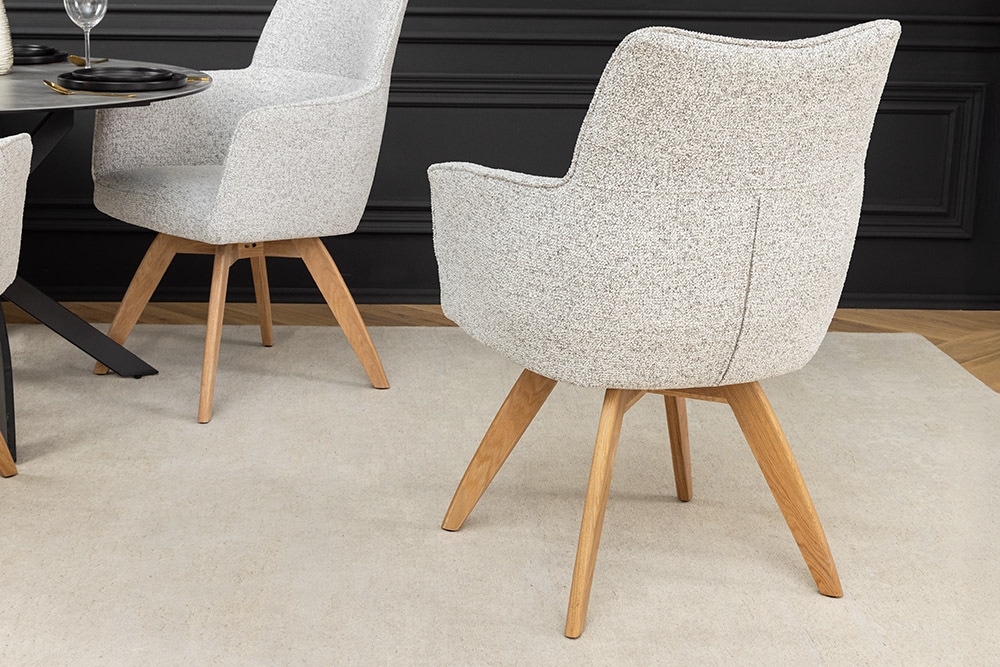 Drehbarer Stuhl ASGARD beige Strukturstoff mit Taschenfederkern und Armlehne