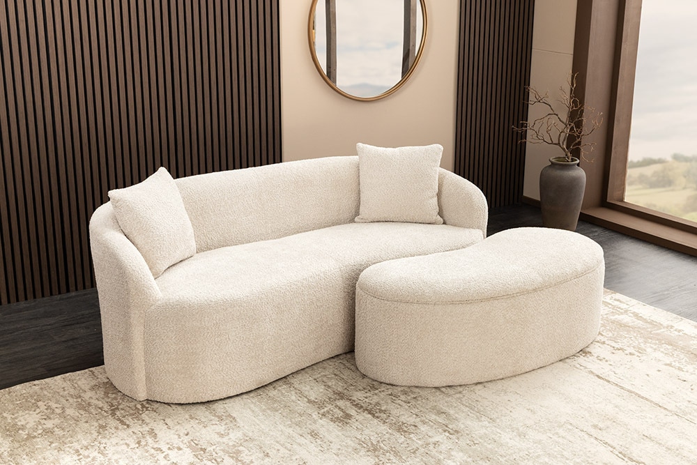 Extravagantes Sofa ELEMENTAL 180cm champagner beige Feinstrick Bouclé 2-Sitzer