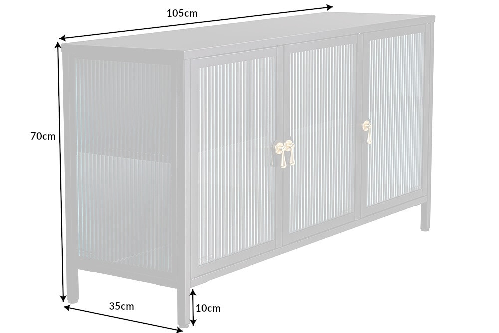 Modernes Sideboard AMSTERDAM 105cm schwarz gold Riffelglas Metall Vitrine Schrank