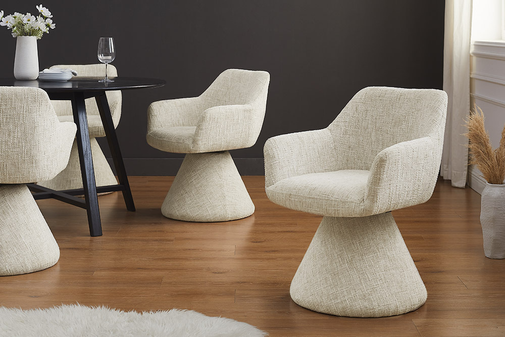 Drehbarer Stuhl AMBIENTO beige Chenille 180° mit Auto-Return Polsterstuhl