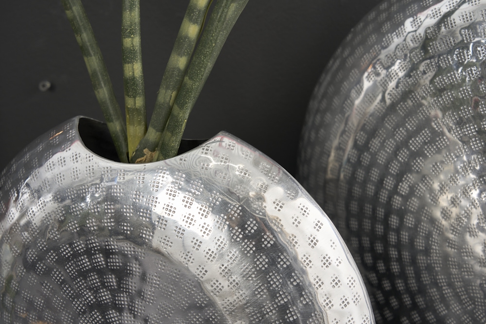 Elegantes Vasen 2er Set ORIENTAL 44cm silber im Grid Hammerschlag Design