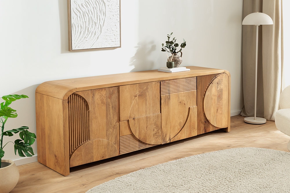 Massives Sideboard ART DECO 170cm cream finish beige Mangoholz abgerundet