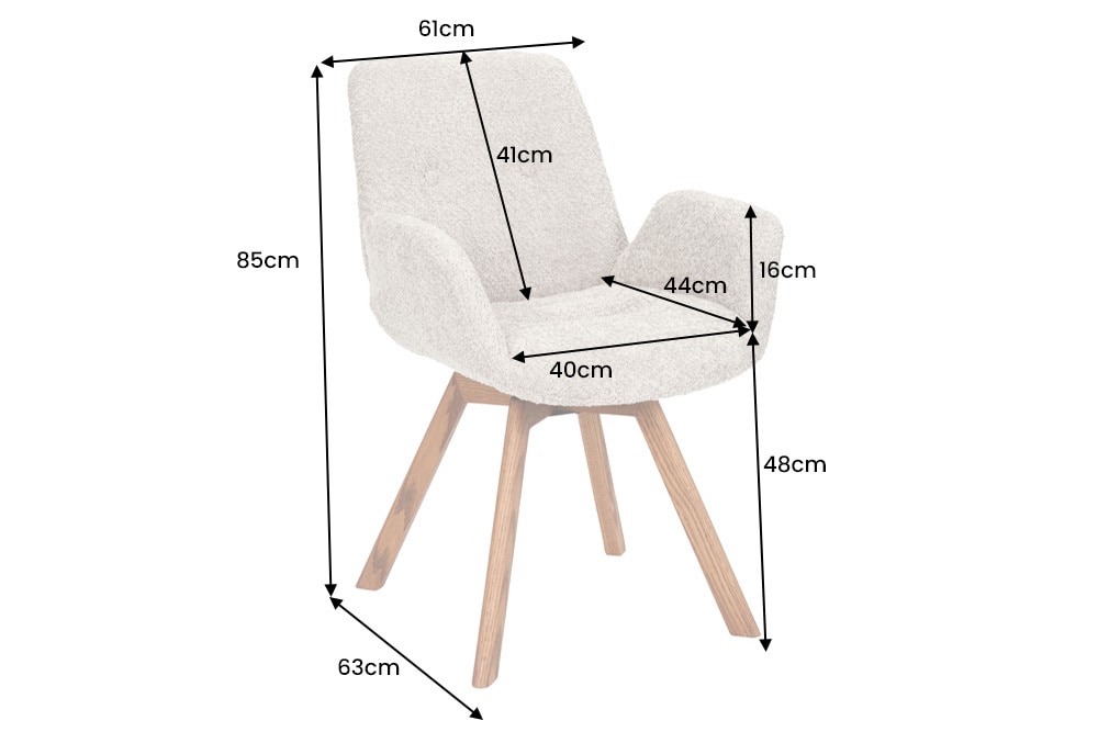 Drehbarer Design Stuhl BALTIC beige Bouclé natur Eiche Massivholz-Beine mit Armlehne