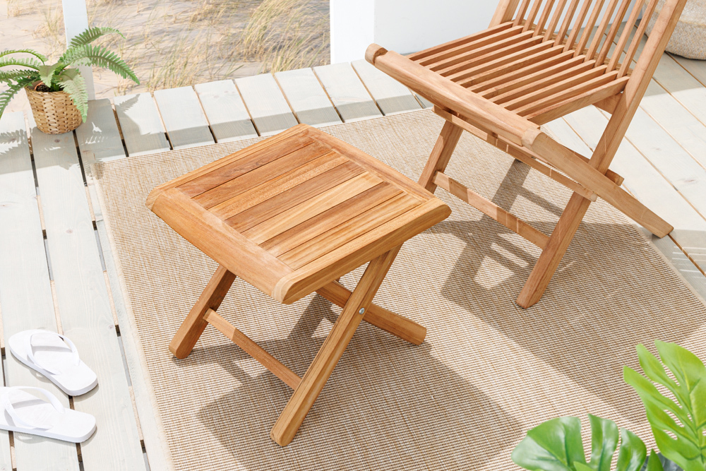 Massiver Beistelltisch EMPIRE TEAK 45cm natur Teakholz wetterfest