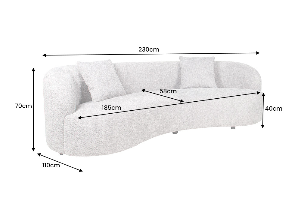 Modernes Sofa ATELIER 230cm beige Bouclé 3-Sitzer Couch inkl. Kissen