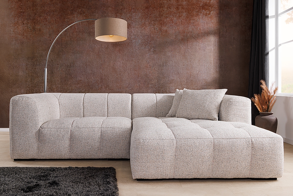 Modernes Ecksofa ZERO GRAVITY 240cm graphit beige Strukturstoff 3-Sitzer Couch