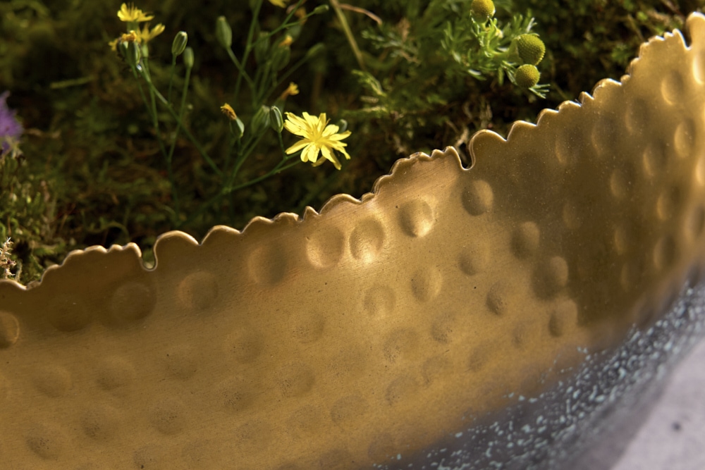Handgearbeitete Deko Schale ORIENT 52cm gold mit Patina im Classic Hammerschlag Design