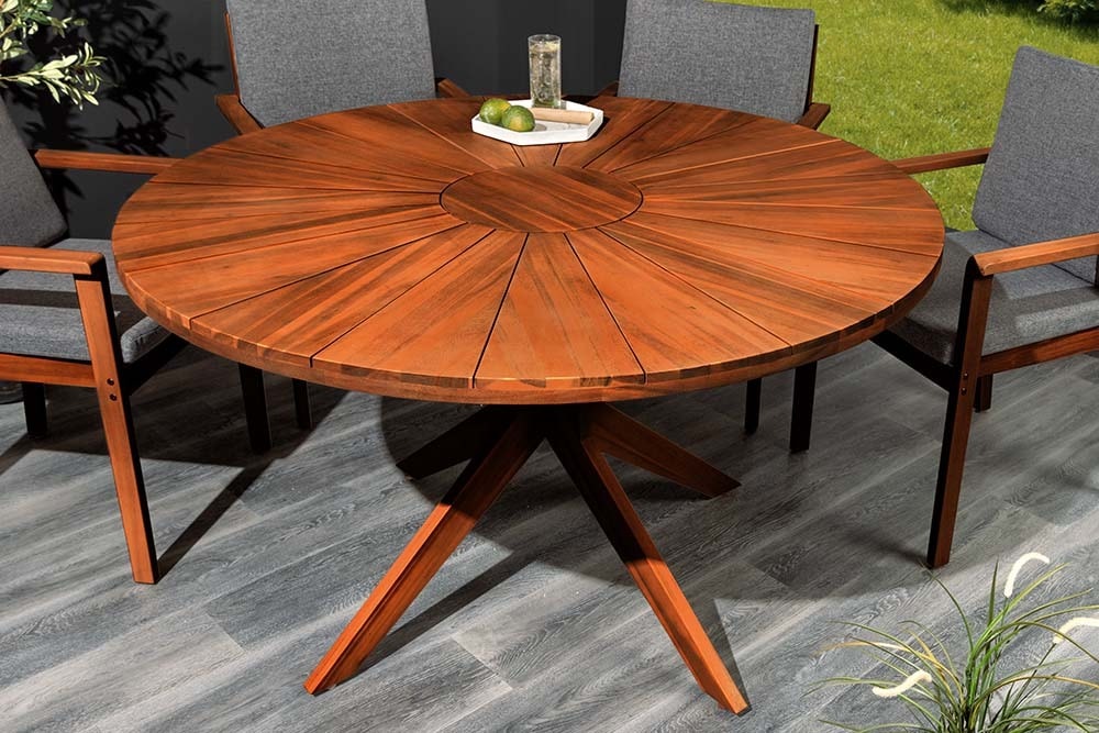 Runder Gartentisch KOPENHAGEN 140cm braun Akazienholz honey finish wetterfest