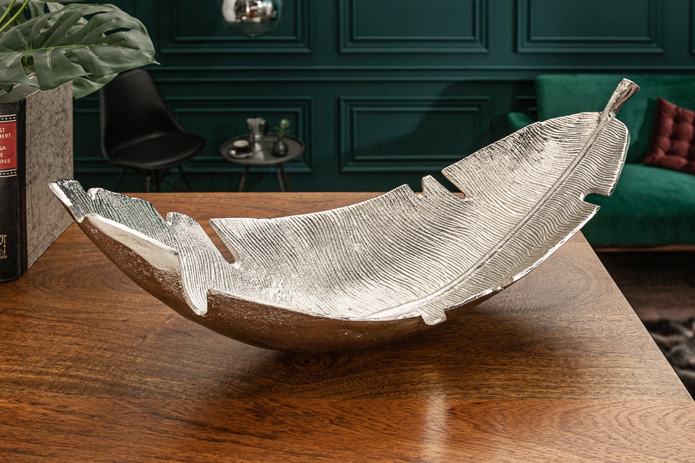 Design Deko Schale SILVER LEAF 65cm silber Blatt Design Metall Handarbeit Design Deko Schale SILVER LEAF 65cm silber Blatt Design Metall Handarbeit