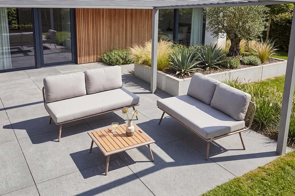 Outdoor Lounge Sitzgruppe MOBILE MODULAR greige mit Tisch wetterfest