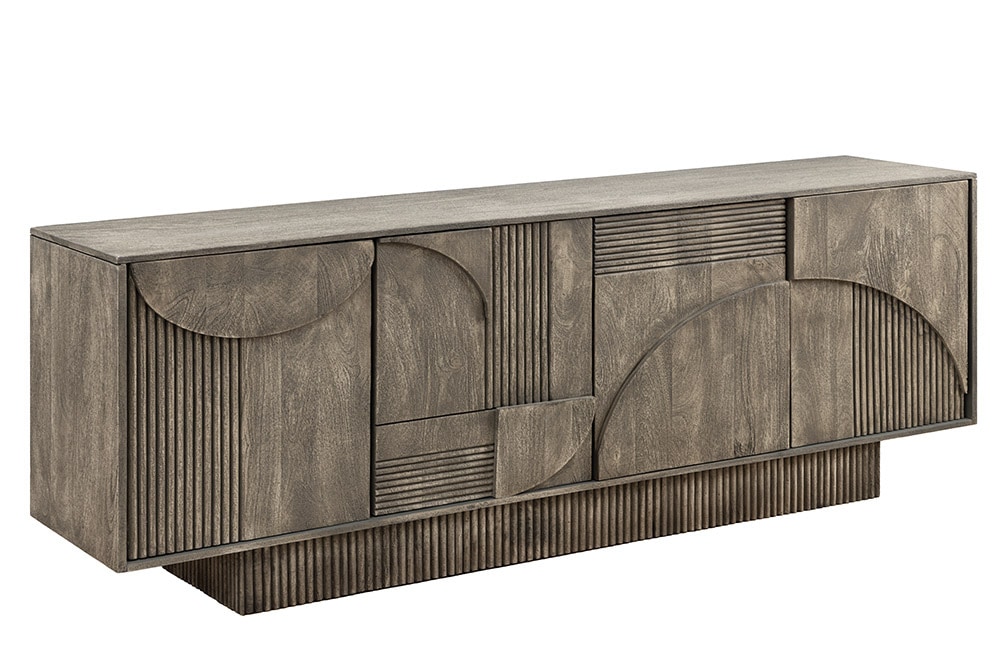 Design Sideboard ART DECO 170cm grau smoked Mangoholz massiv 3D-Front
