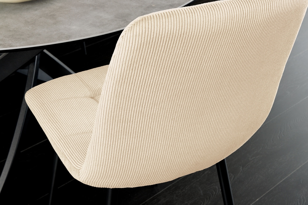 Moderner Design Stuhl TRES CHIC beige Cord schwarze Metallbeine Esszimmer