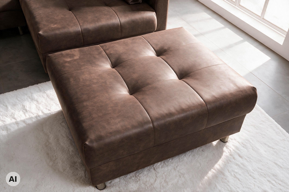 Modernes Ecksofa KENT 220cm braun Federkern Wohnlandschaft inkl. Hocker und Kissen