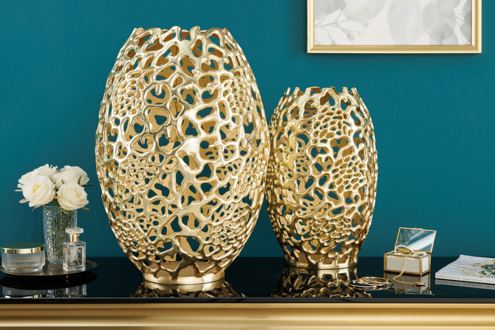 Filigrane Design Vase ABSTRACT LEAF gold 50cm Handarbeit