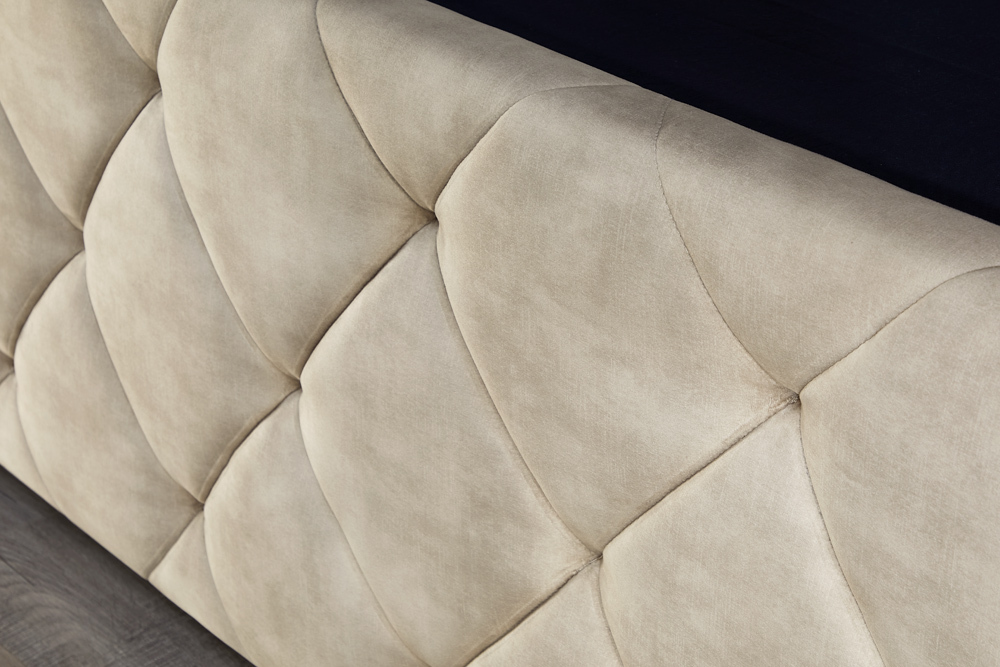 Design Boxbett ELYSIUM 180x200cm champagner beige Samt mit Stauraum und Lattenrost