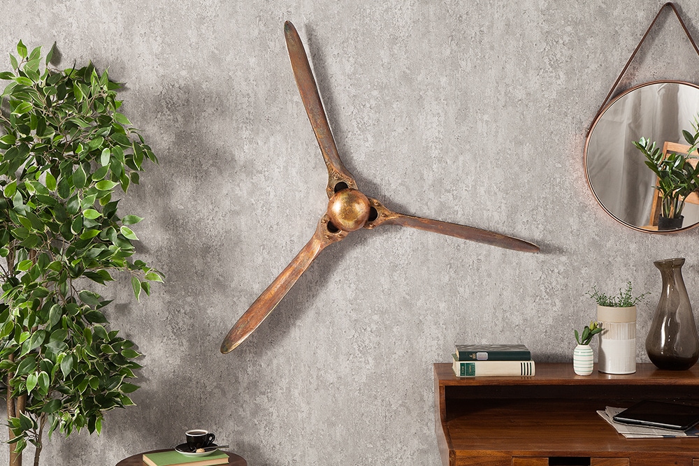 Authentische Wanddekoration SCREW III 97cm kupfer geflammt Flugzeug Propeller