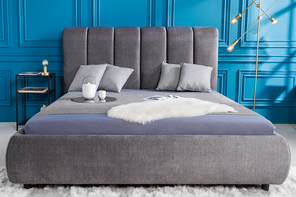 Design Bett MILANO 180x200cm grau Vogue Seiden Samtstoff