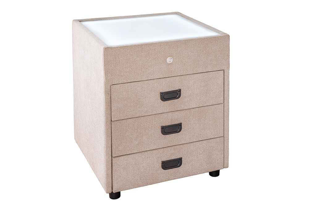 Quadratischer Nachttisch TOULOUSE 55cm beige Samt inkl. Beleuchtung und Schubladen