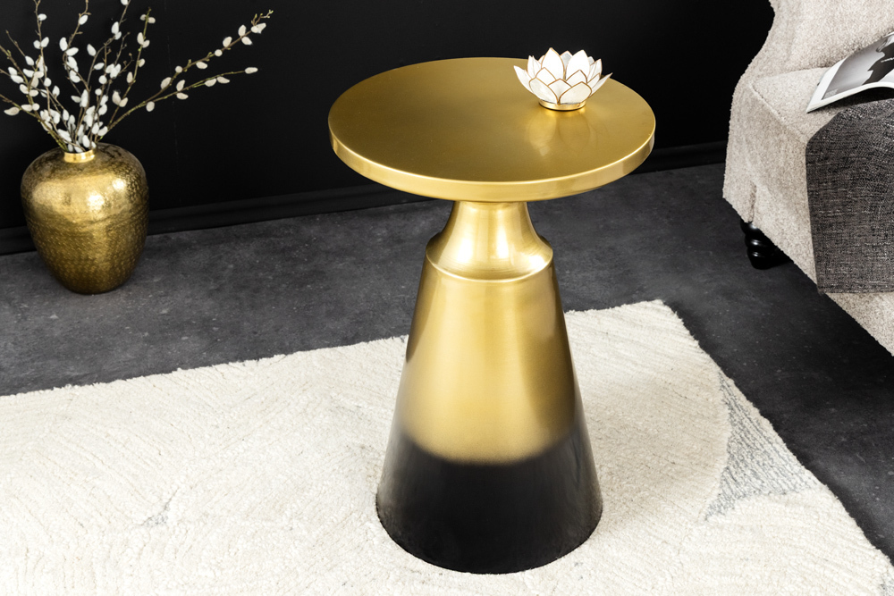 Design Beistelltisch ABSTRACT 60cm gold Metall gebürstet Patina Handarbeit rund Säulentisch