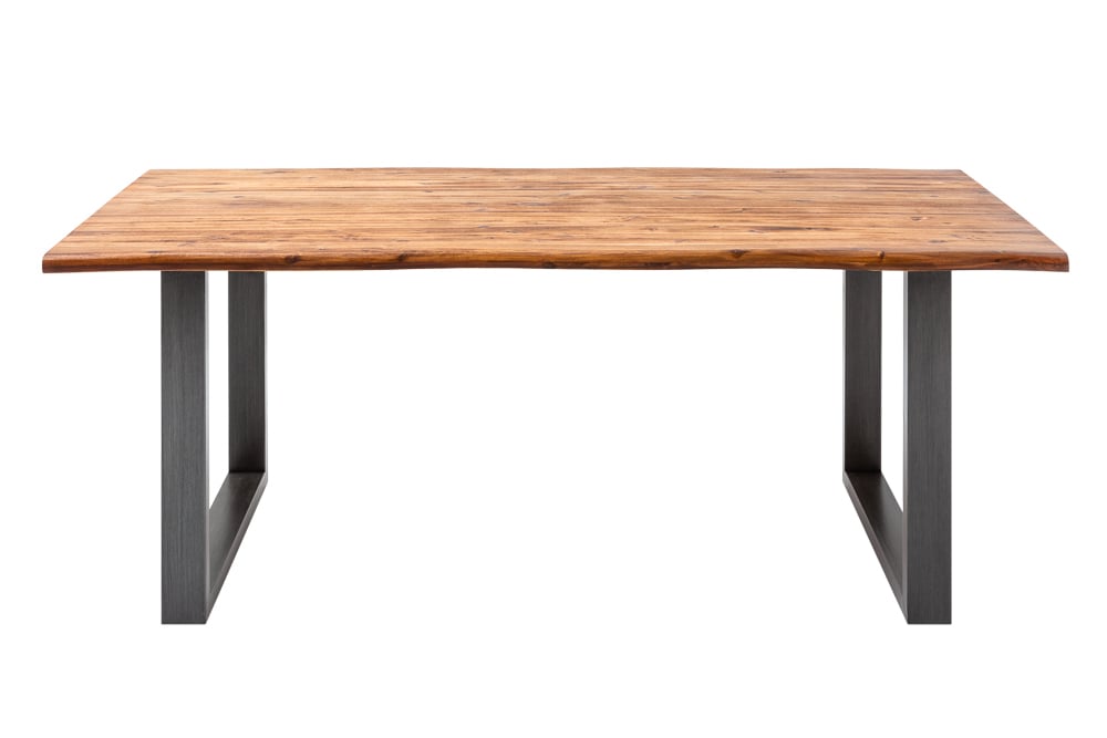 Massiver Baumstamm Esstisch GENESIS 180cm Akazie Baumkante Kufengestell Industrial Finish