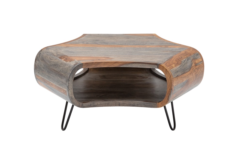 Retro Couchtisch ORGANIC LIVING 80cm grau smoke finish Sheesham Palisander Massivholz Hairpin Legs