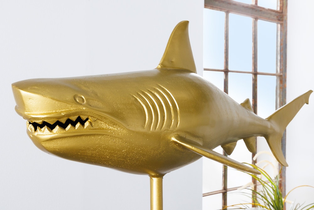 Maritime Skulptur HAI 103cm gold handmade Metall Design Haifisch