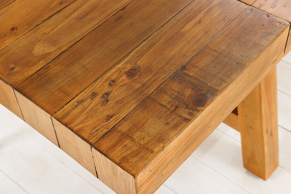Massiver Esstisch FINCA 165-240cm vintage braun verlängerbar Pinienholz Bohlenoptik