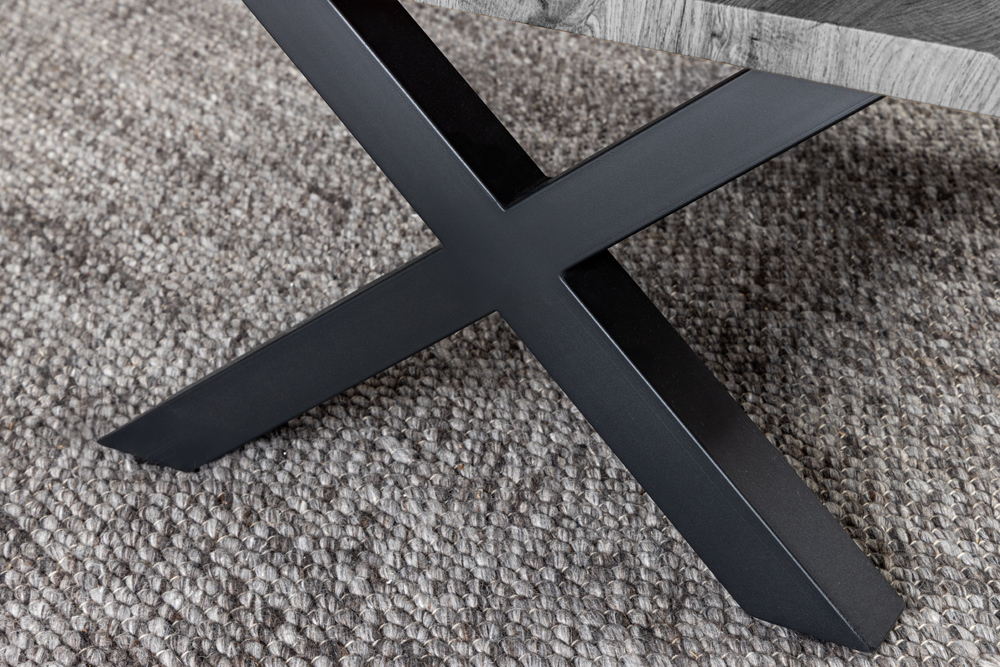 Industrial Couchtisch WILD 90cm grau Wildeichen-Design schwarz Metall Baumkante
