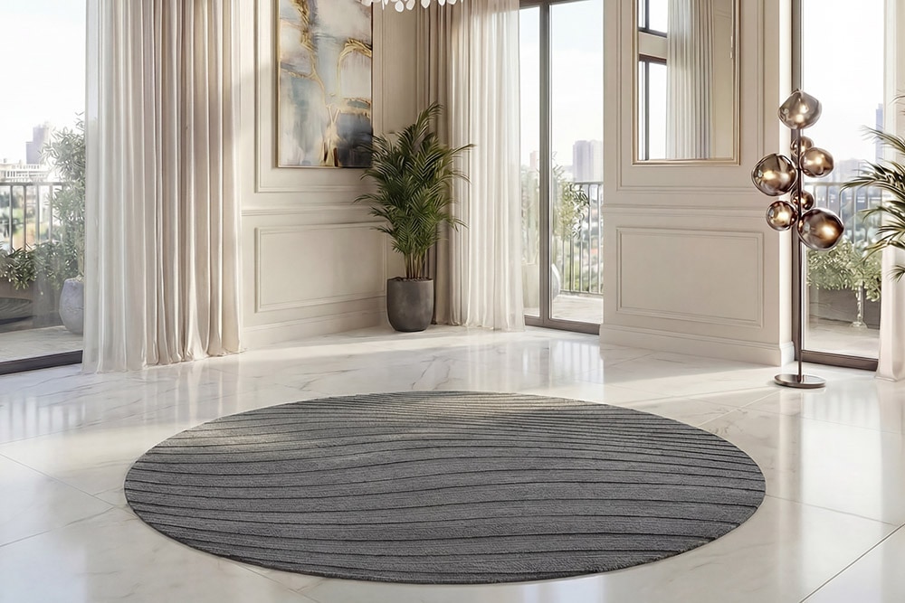 Runder Teppich WAVE 230cm anthrazit 3D strukturierter Kurzflor Indoor Hoch-Tief-Effekt