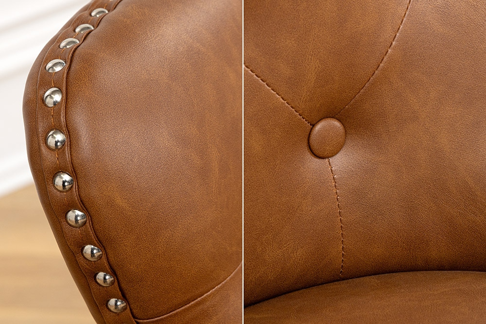 Chesterfield Stuhl CASTLE braun Kunstleder schwarz Massivholz mit Komfortgriff