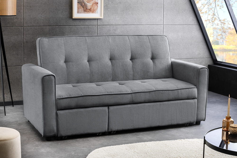 Ausziehbares Schlafsofa SMART 180cm grau Cord 2-Sitzer Couch mit Nosagfederung