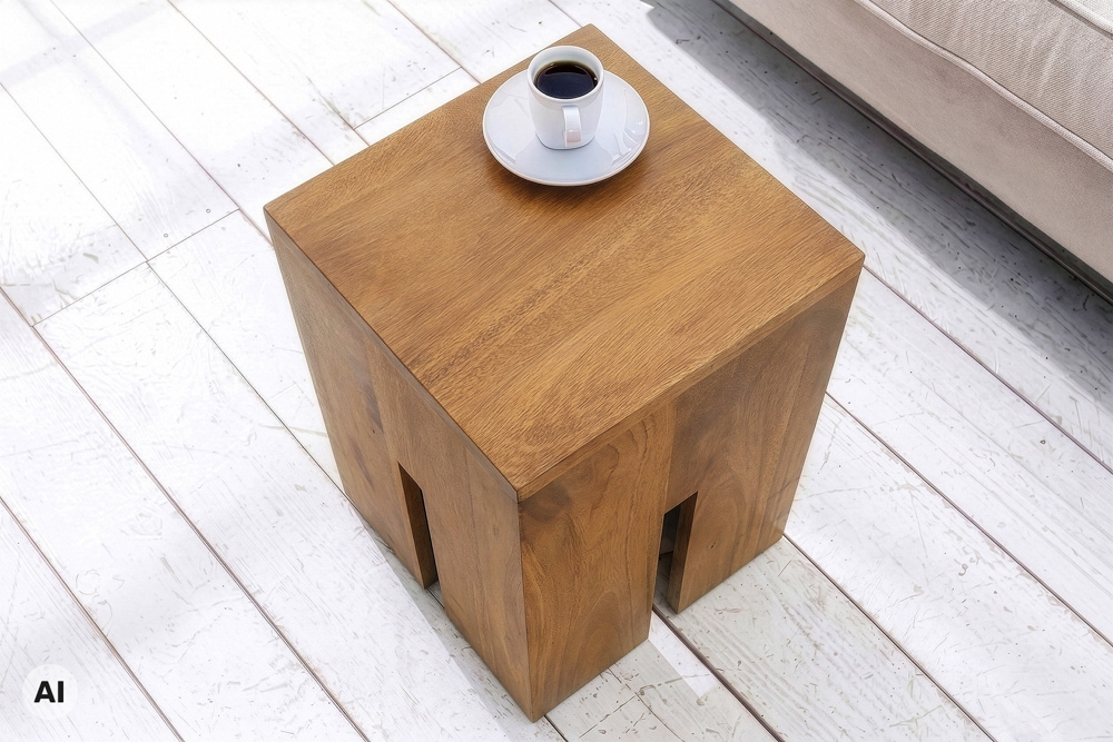 Design Beistelltisch CASTLE 45cm braun honey finish massives Mangoholz handmade
