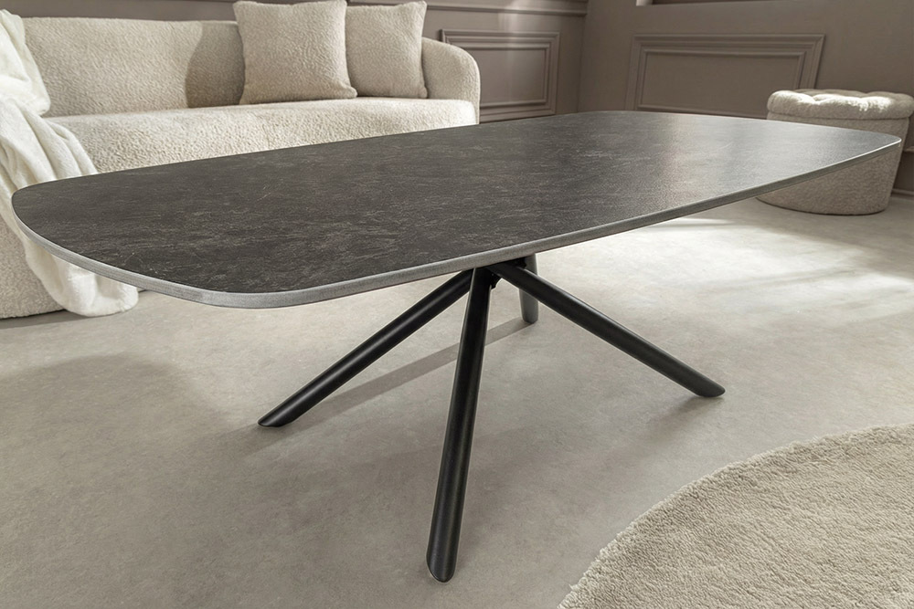 Design Couchtisch OSAKA 110cm anthrazit Keramik schwarz Metall mit Sterngestell