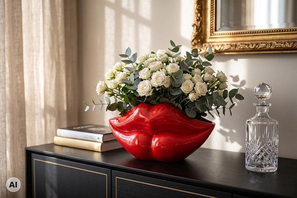 Extravagante Deko-Vase LIP 40cm rot handmade Hochglanz
