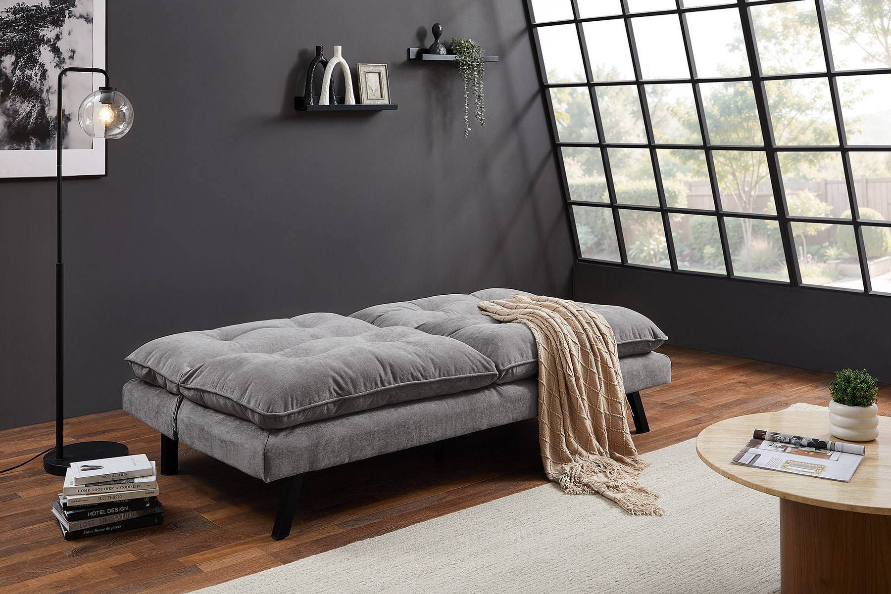 Modernes Schlafsofa COCOONING 190cm grau Chenillestoff 3-Sitzer Couch