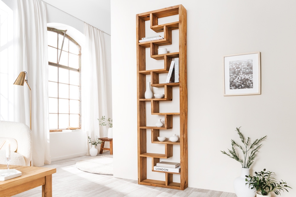 Massives Bücherregal JAVA 200cm natur recyceltes Teakholz Standregal Raumtrenner