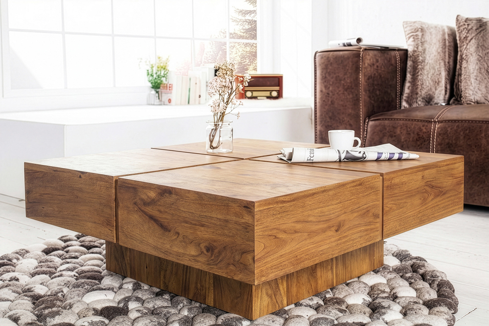 Massiver Couchtisch BOLT 70cm braun Mangoholz honey finish handmade