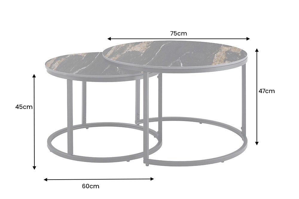 Rundes 2er Set Couchtische ELEGANCE 75cm schwarz gold sand Aurora Oro Keramik