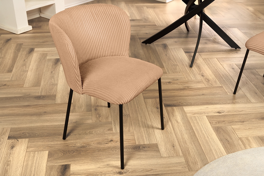 Design Stuhl LYON rosa Cord schwarze Metallbeine