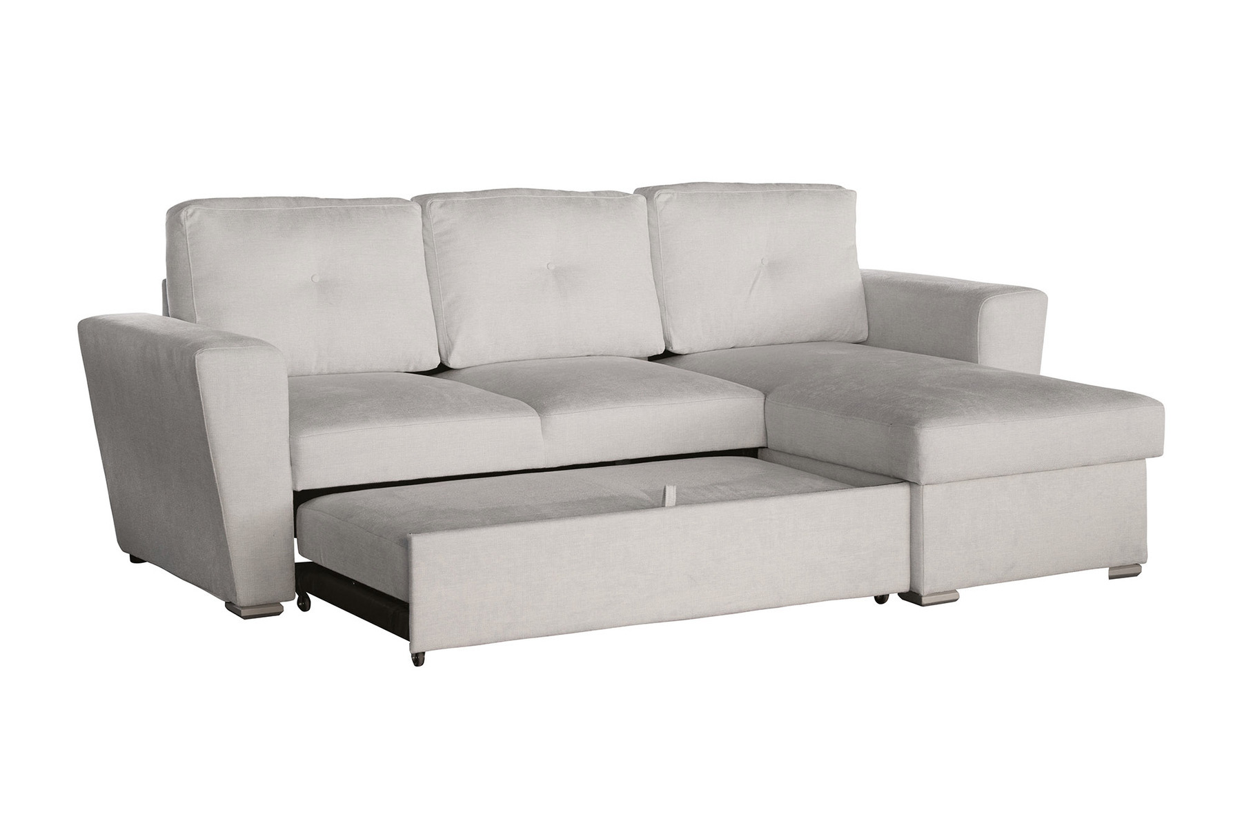 Ecksofa mit Schlaffunktion APARTMENT beidseitig aufbaubar beige Strukturstoff inkl. Stauraum