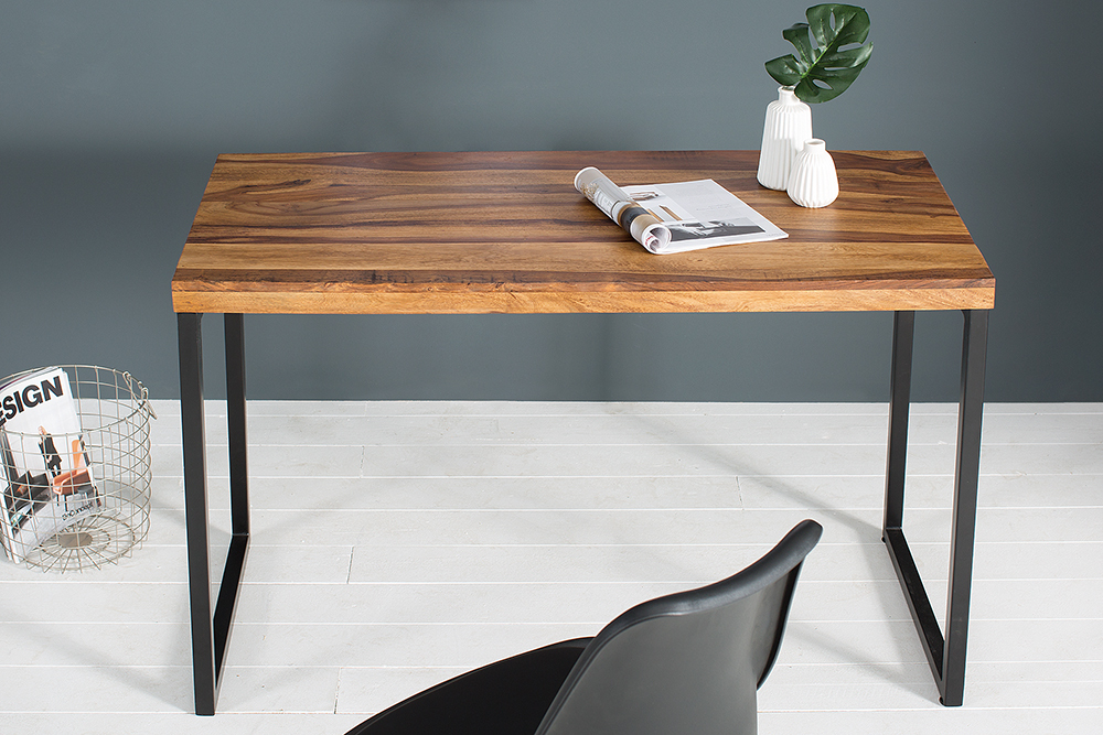Eleganter Schreibtisch ELEMENTS 118cm braun Sheesham stone finish Metallgestell
