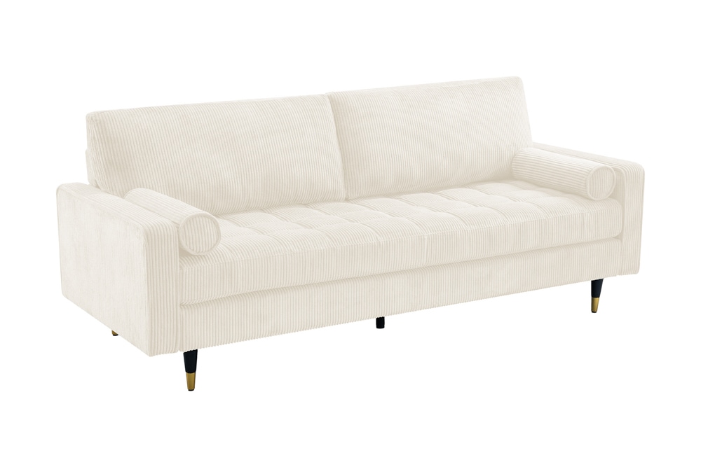 3er Sofa COZY VELVET 220cm beige Cord mit goldener Kappe