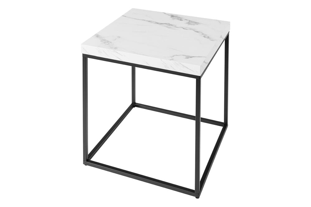 Moderner Beistelltisch ARCHITECTURE 45cm weiß Marmor-Design Metallgestell