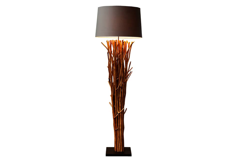 Design Treibholz Stehlampe EUPHORIA 180cm grau mit Leinenschirm