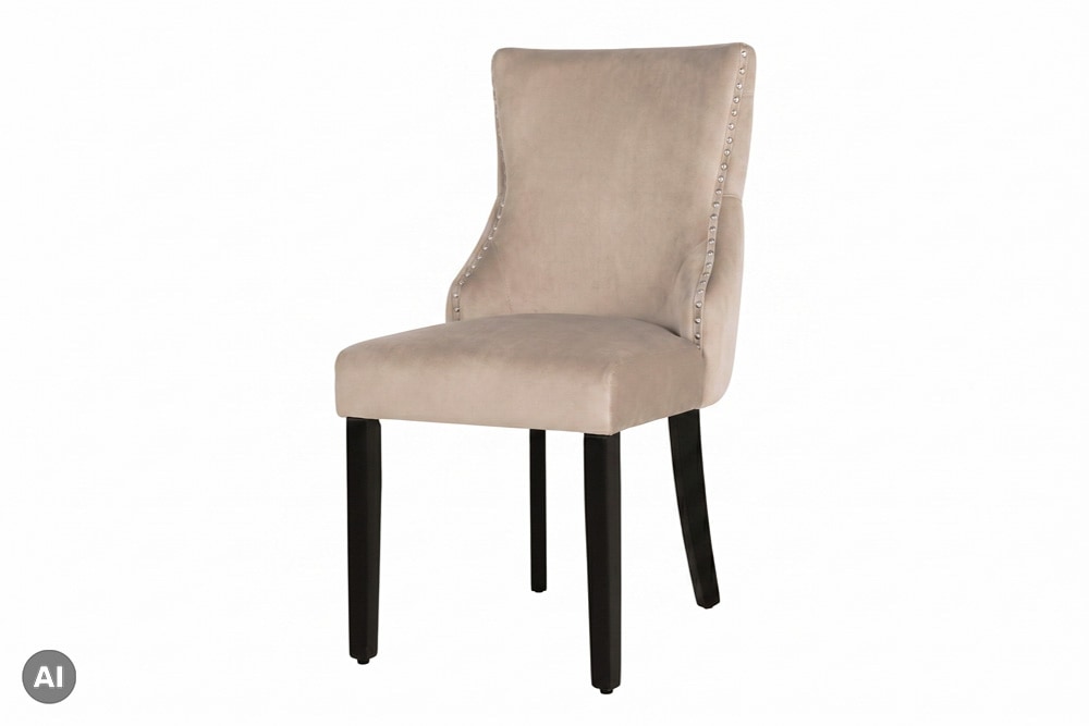 Chesterfield Stuhl CASTLE DELUXE cappuccino Samt mit Löwenkopf Nieten