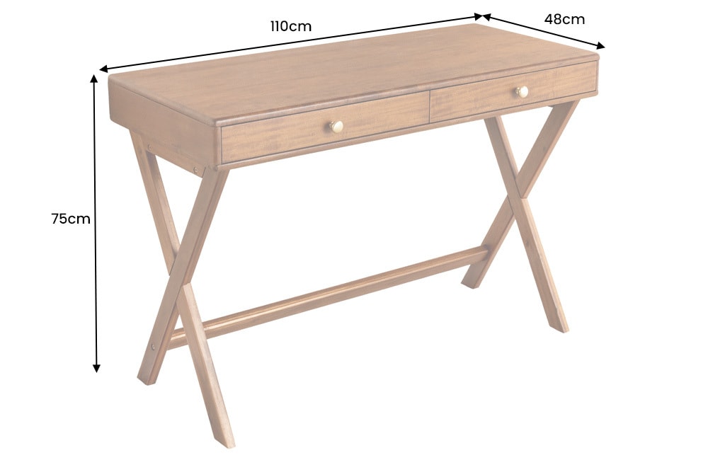 Stilvoller Konsolentisch SECRETARIO 110cm braun Akazie gold mit Schubladen