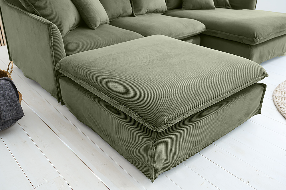 Großer Sitzhocker HEAVEN 100cm grün Cord Sofahocker abnehmbarer Bezug