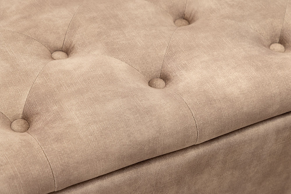 Extravagante Polsterbank EN VOGUE 120cm beige Samt mit Stauraum schwarze Metallbeine