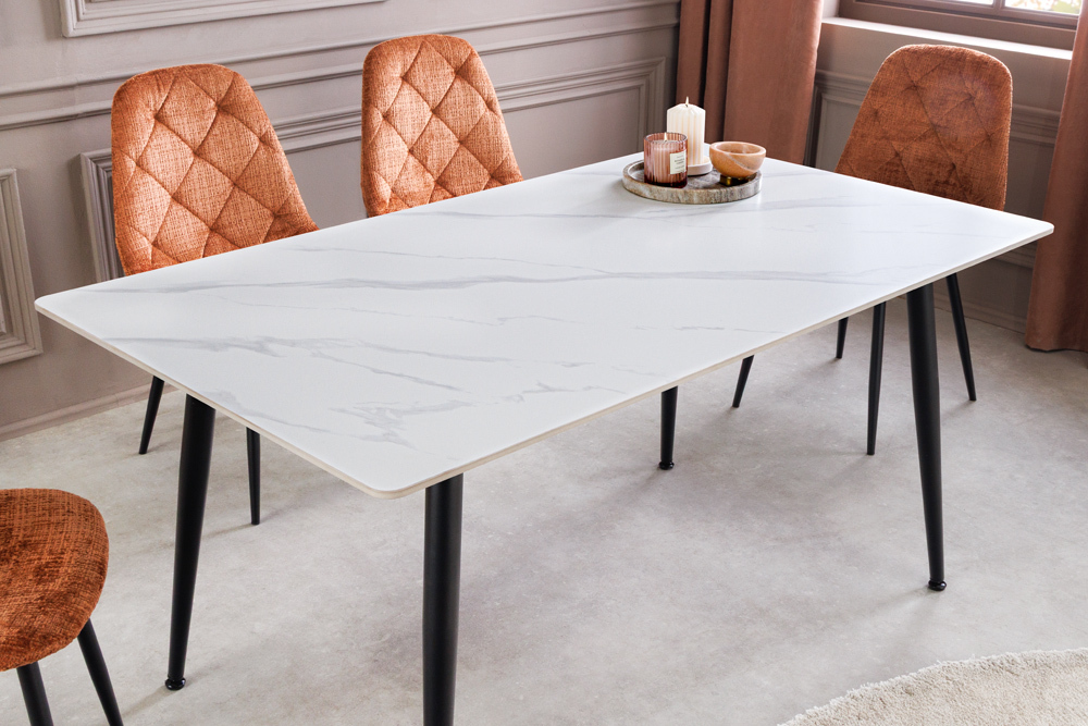 Moderner Esstisch MILANO 140cm weiß Keramik schwarze Metallbeine » Jetzt kaufen